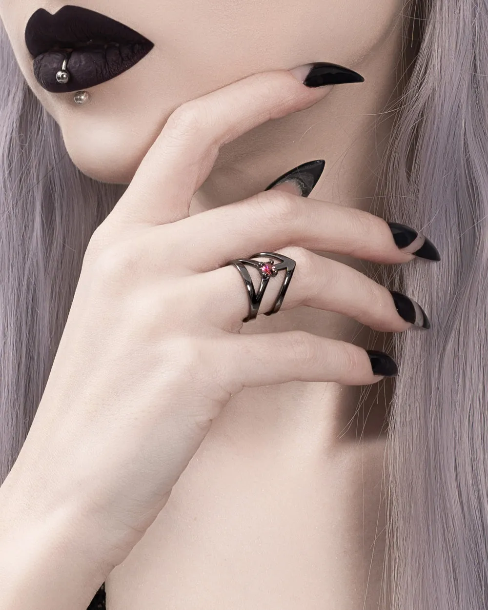 Affection Black Silver Midi Ring US2 to US6