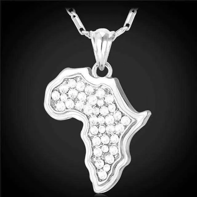 Africa Map Necklace Rhinestone Crystal Gold/Silver