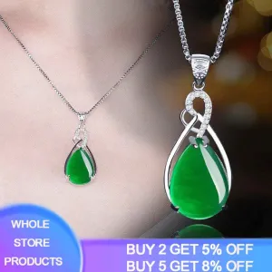 Agate Jade Gemstone Pendant with Silver Necklace