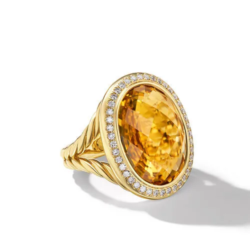 Albion Oval Ring in 18K Yellow Gold with Citrine and Diamonds, 21mm