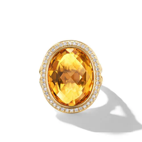 Albion Oval Ring in 18K Yellow Gold with Citrine and Diamonds, 21mm