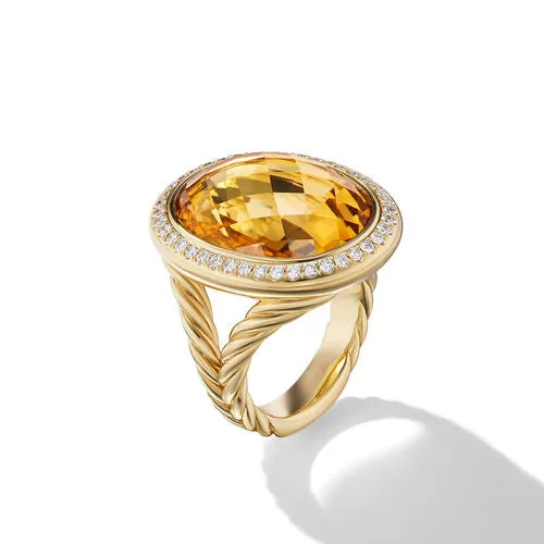 Albion Oval Ring in 18K Yellow Gold with Citrine and Diamonds, 21mm