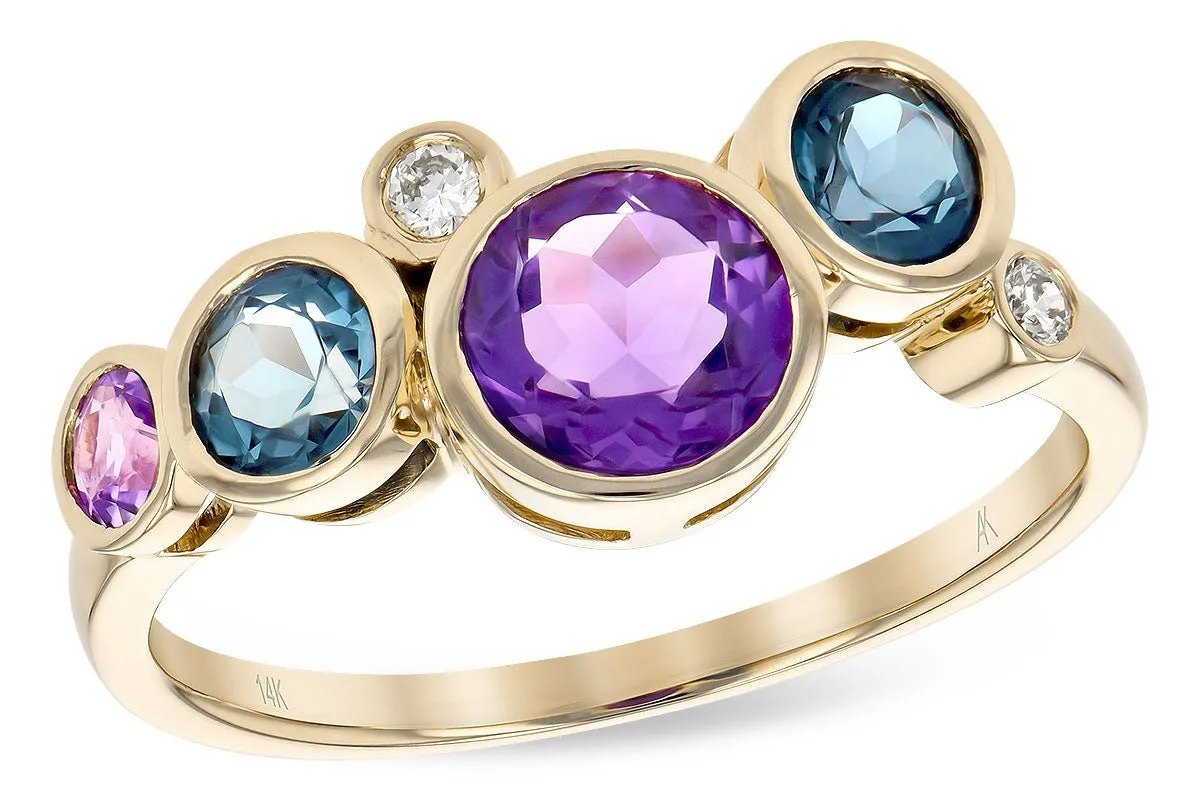 Amethyst, Blue Topaz, & Diamond Bezel Bubble Ring