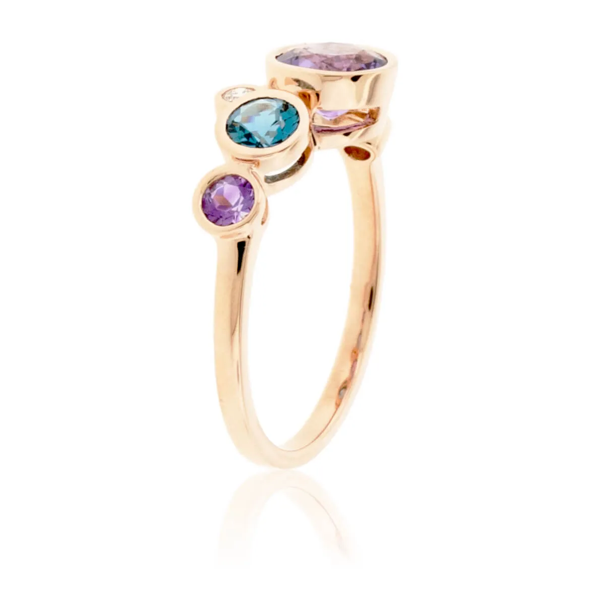 Amethyst, Blue Topaz, & Diamond Bezel Bubble Ring