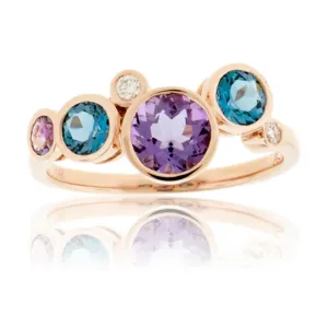 Amethyst, Blue Topaz, & Diamond Bezel Bubble Ring