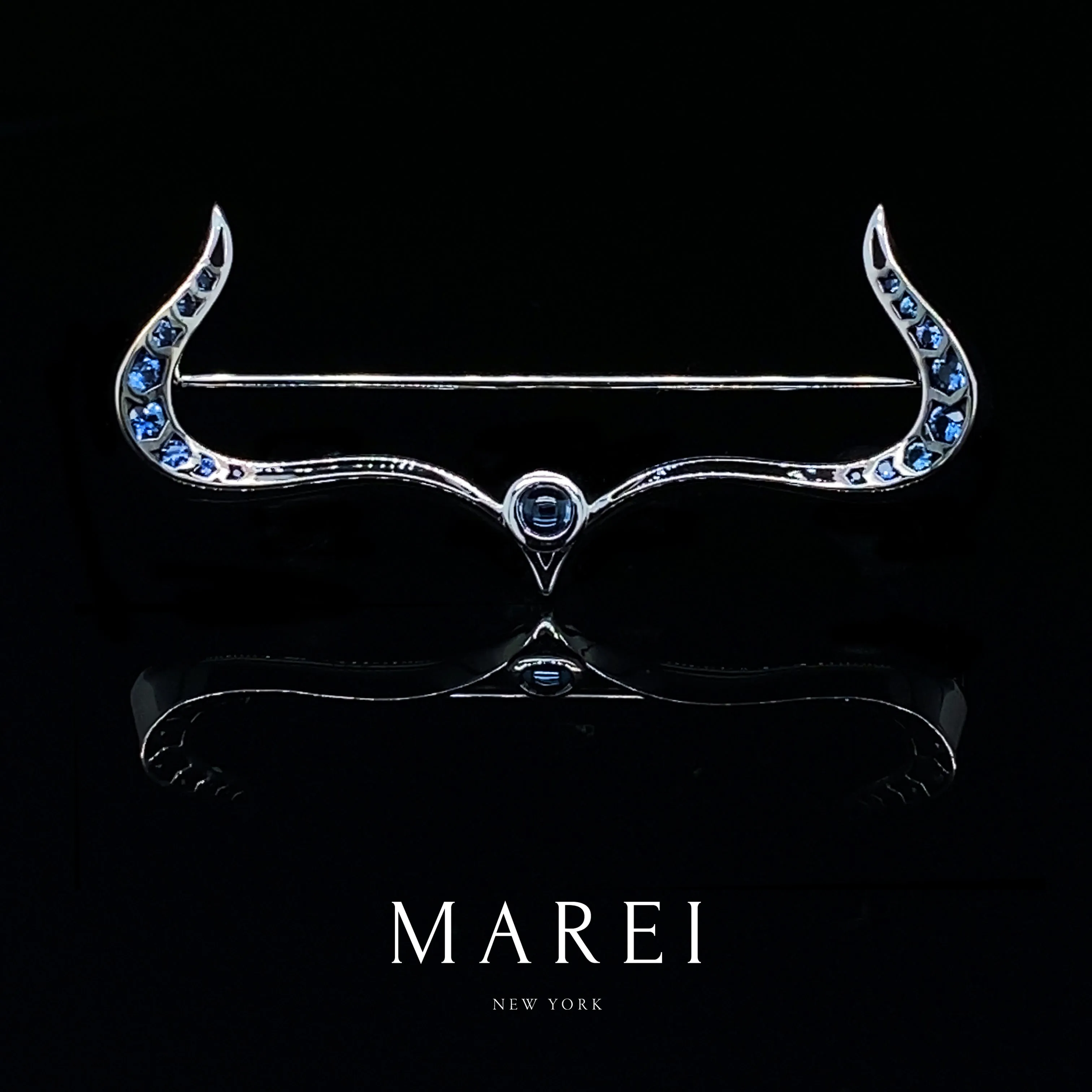 Amun-Ra Taurus Lapel Brooch Pin With Sapphires In 18K White Gold