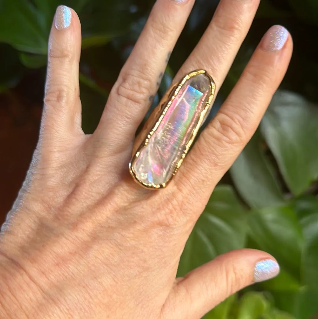 Angel Aura Lemurian Quartz Ring #24