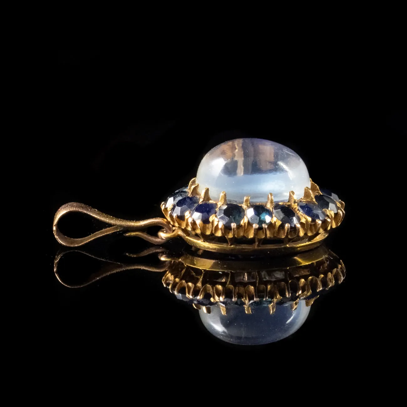 Antique Victorian Moonstone Sapphire Pendant 9Ct Gold Circa 1900