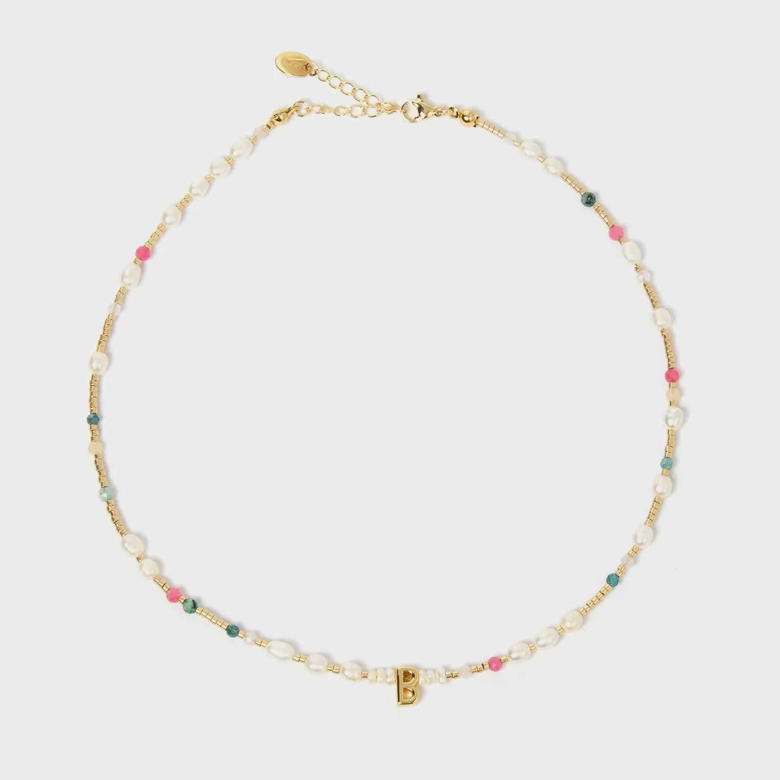 Arms Of Eve | Beaded Gemstone and Pearl Initial Necklace