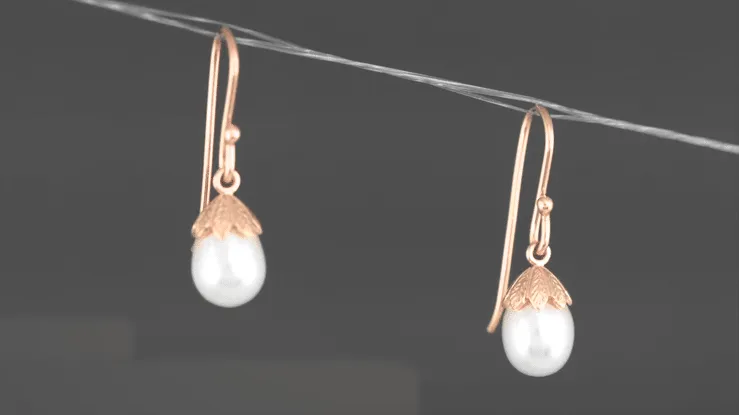 Art Deco Pearl Drop 14 Karat Rose Gold Earrings