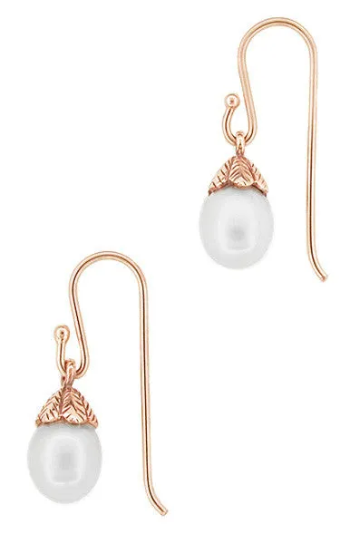 Art Deco Pearl Drop 14 Karat Rose Gold Earrings