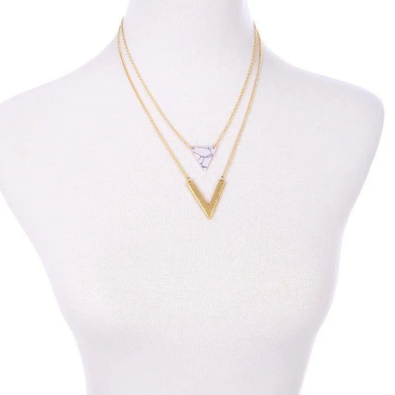 Artificial Marble Triangle Pendant Multi-Layer Necklaces Charm Jewelry KMOS0400