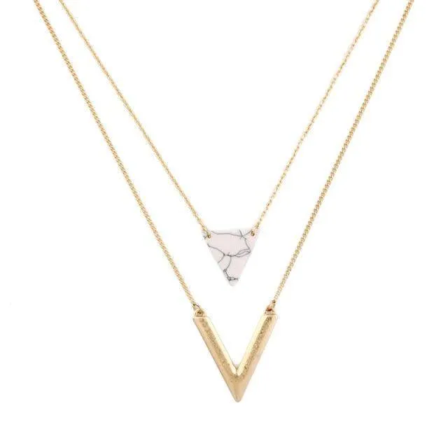 Artificial Marble Triangle Pendant Multi-Layer Necklaces Charm Jewelry KMOS0400