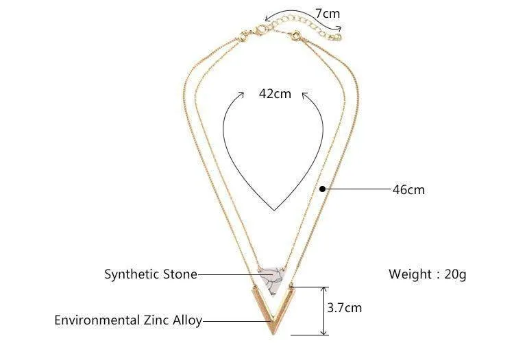 Artificial Marble Triangle Pendant Multi-Layer Necklaces Charm Jewelry KMOS0400