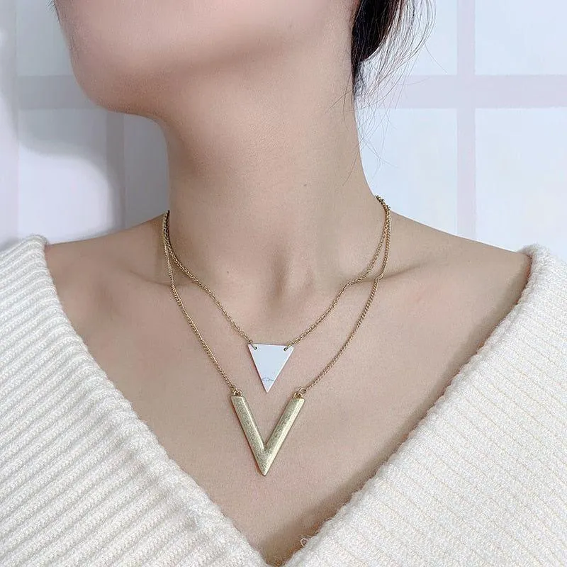 Artificial Marble Triangle Pendant Multi-Layer Necklaces Charm Jewelry KMOS0400