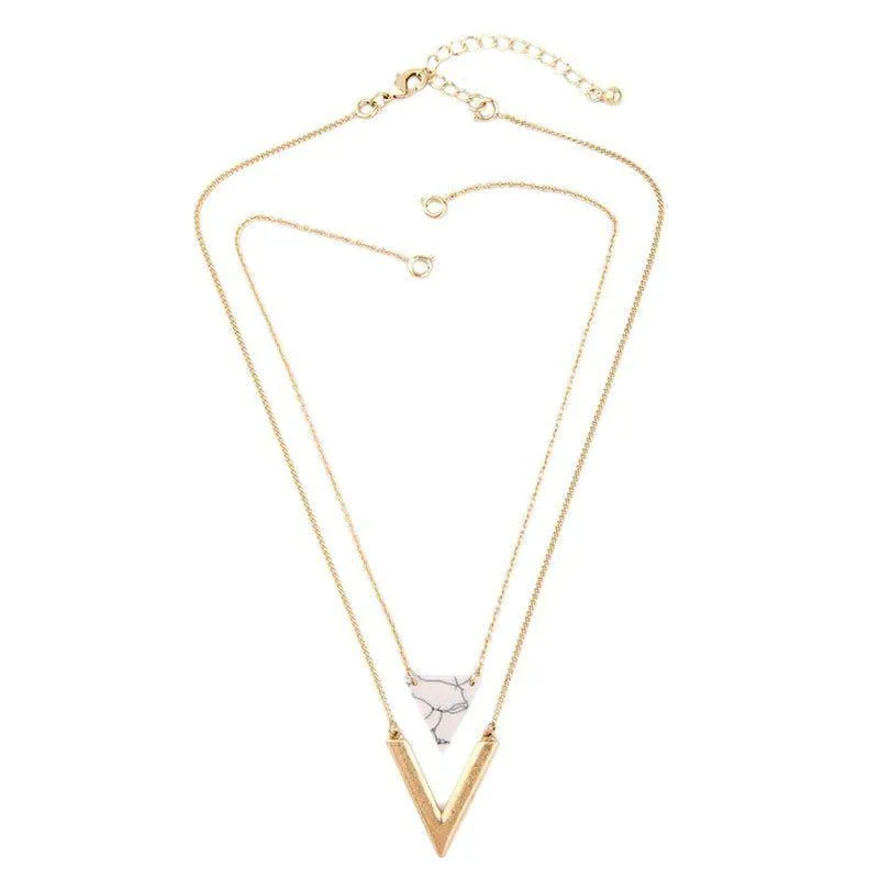 Artificial Marble Triangle Pendant Multi-Layer Necklaces Charm Jewelry KMOS0400