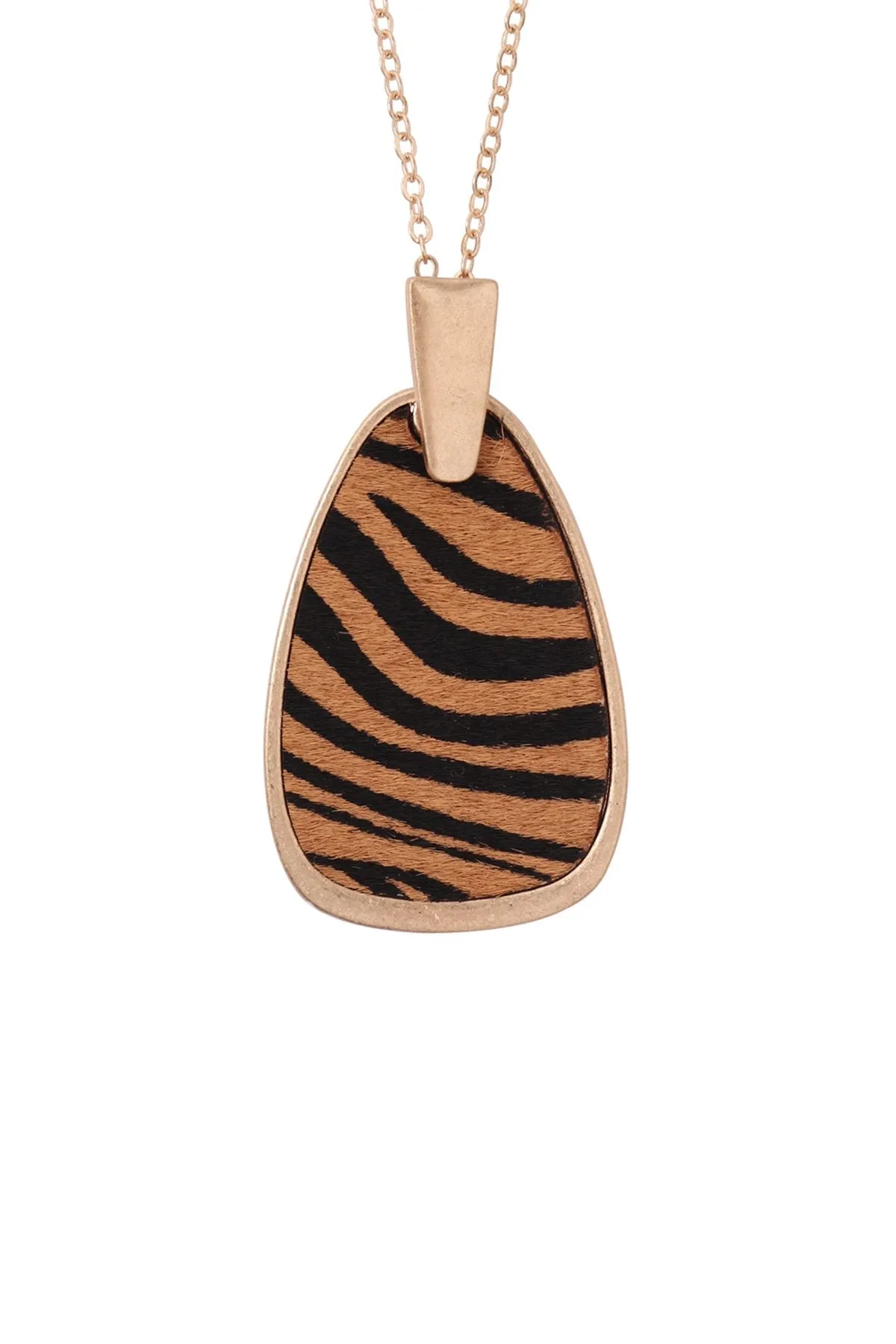 B4n2692x - Geometric Shape W/ Real Calf Hair Pendant Necklace