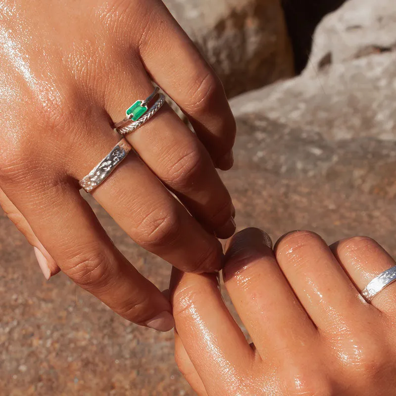 Baguette Ring, Green Onyx, Silver