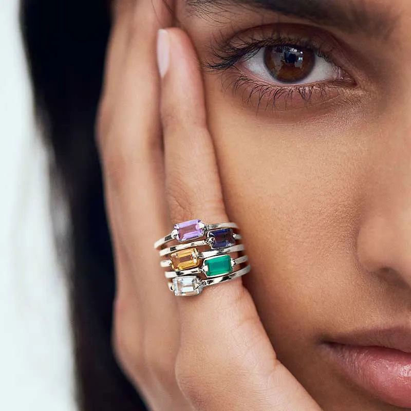 Baguette Ring, Green Onyx, Silver