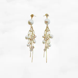 Baroque Pearl Tassel Statement Earrings