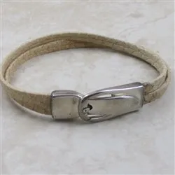 Beige Flat Leather Bracelet with Buckle