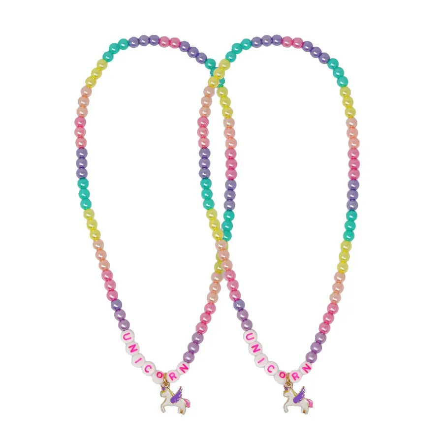 BFF Unicorn Rainbow Pearl Necklace Set