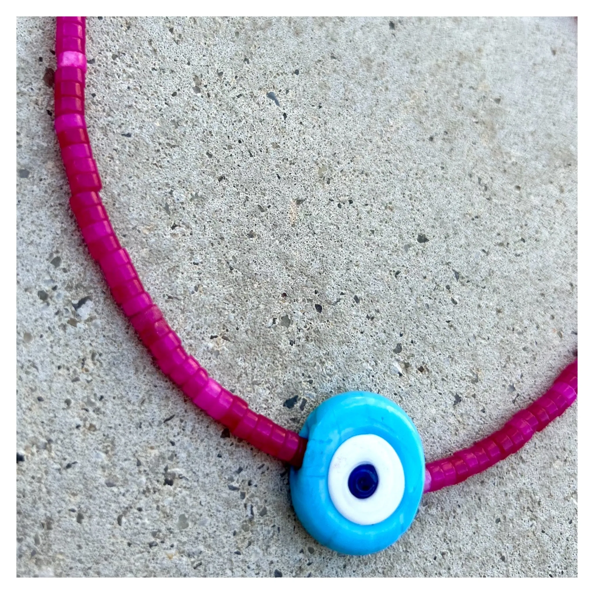 Biggie Turquoise Nazar Pink Agate Heishi Necklace