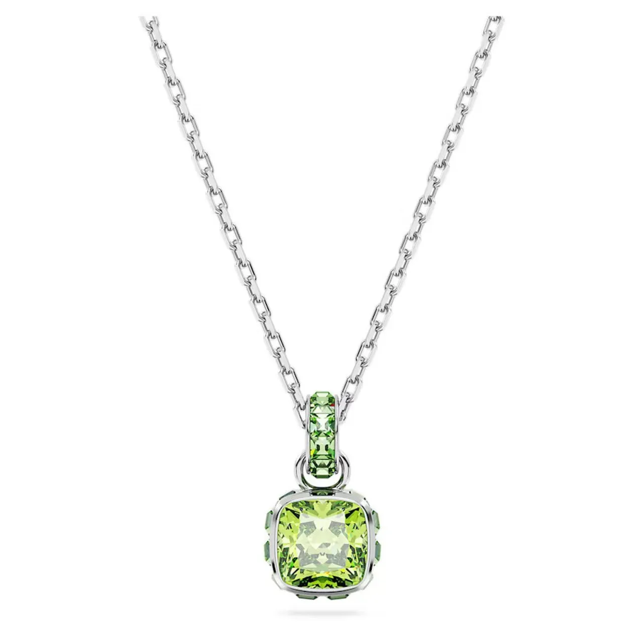 Birthstone Rhodium Plated Green Square Cut August Pendant 5651706