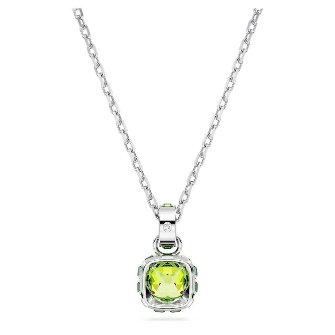 Birthstone Rhodium Plated Green Square Cut August Pendant 5651706