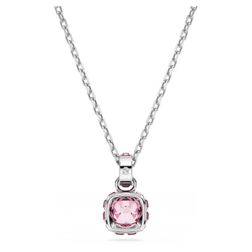 Birthstone Rhodium Plated Pink Square Cut October Pendant 5651791