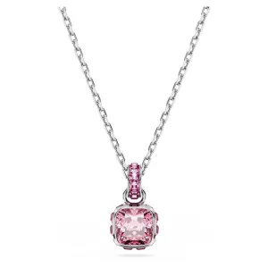 Birthstone Rhodium Plated Pink Square Cut October Pendant 5651791