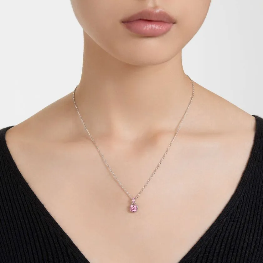 Birthstone Rhodium Plated Pink Square Cut October Pendant 5651791