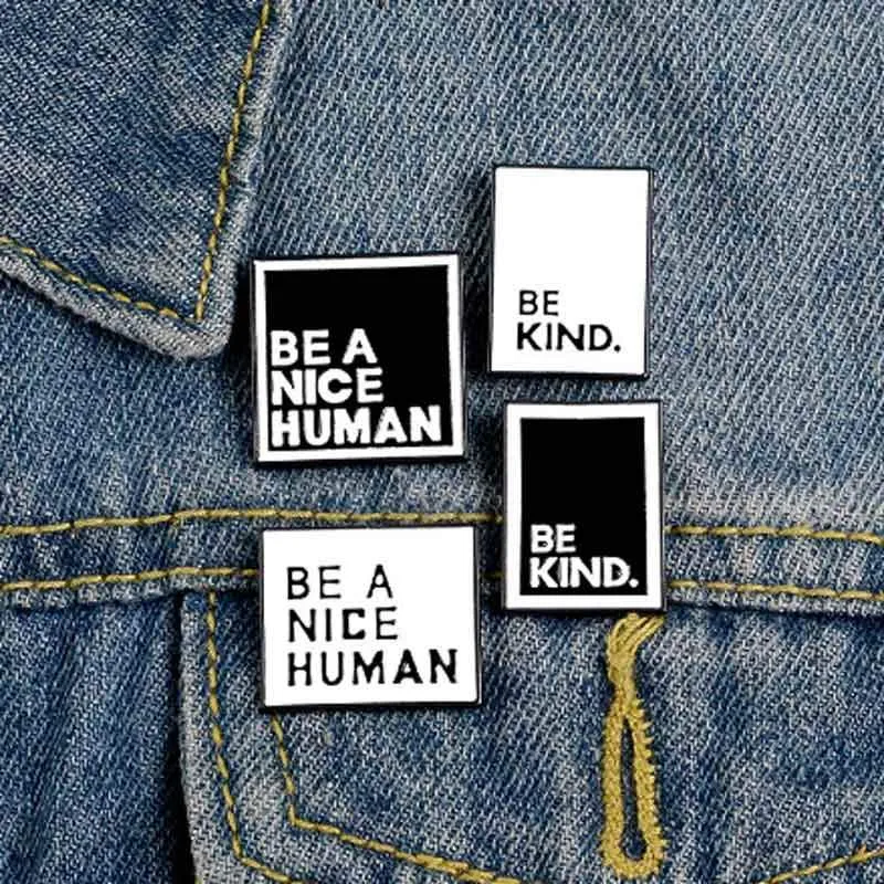 Black Enamel Pin 'Be A Nice Human' | Fun Quote Pins