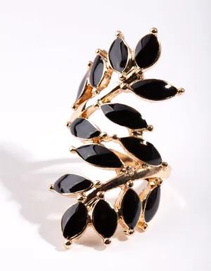 Black Leaf Wrap Ring