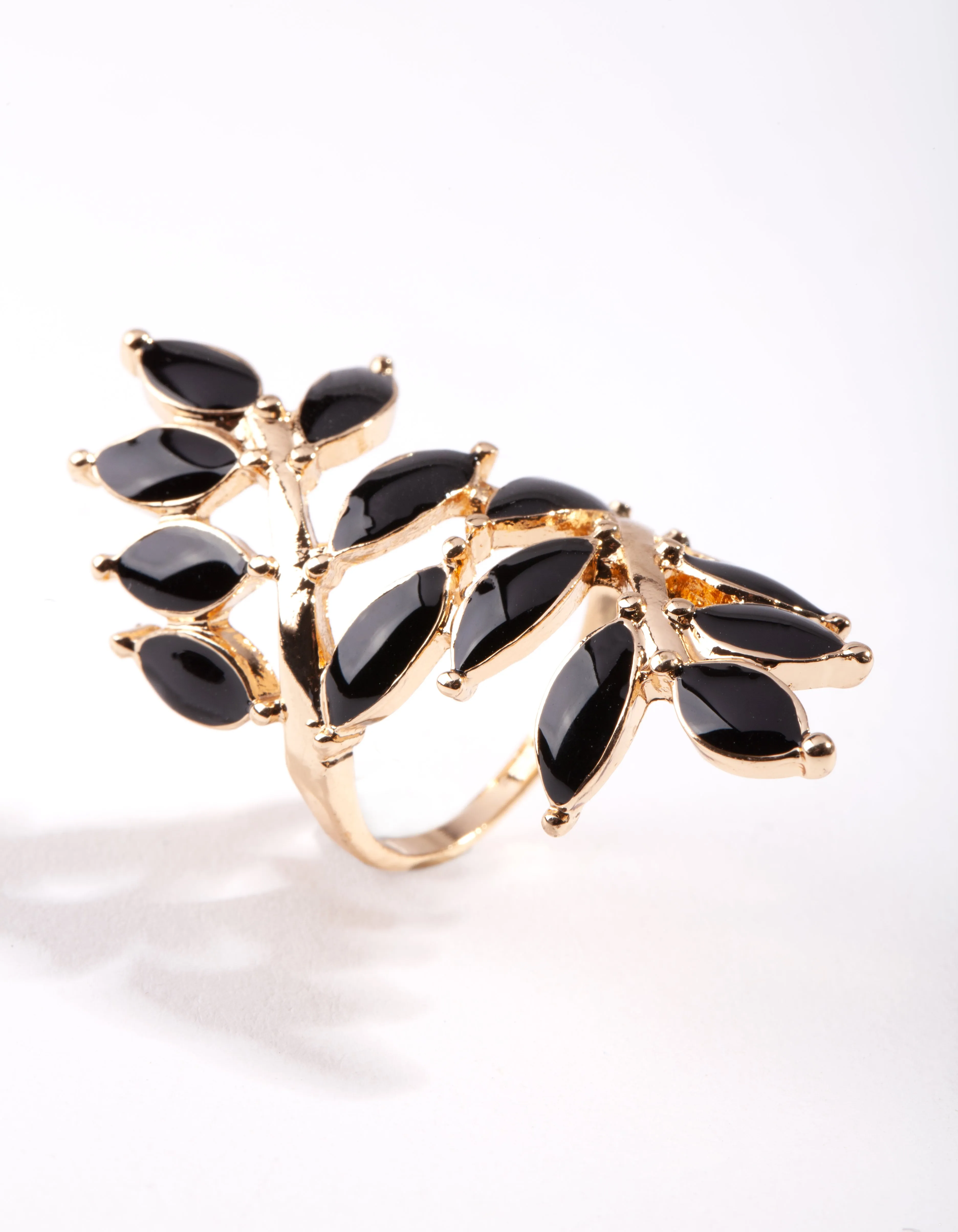 Black Leaf Wrap Ring