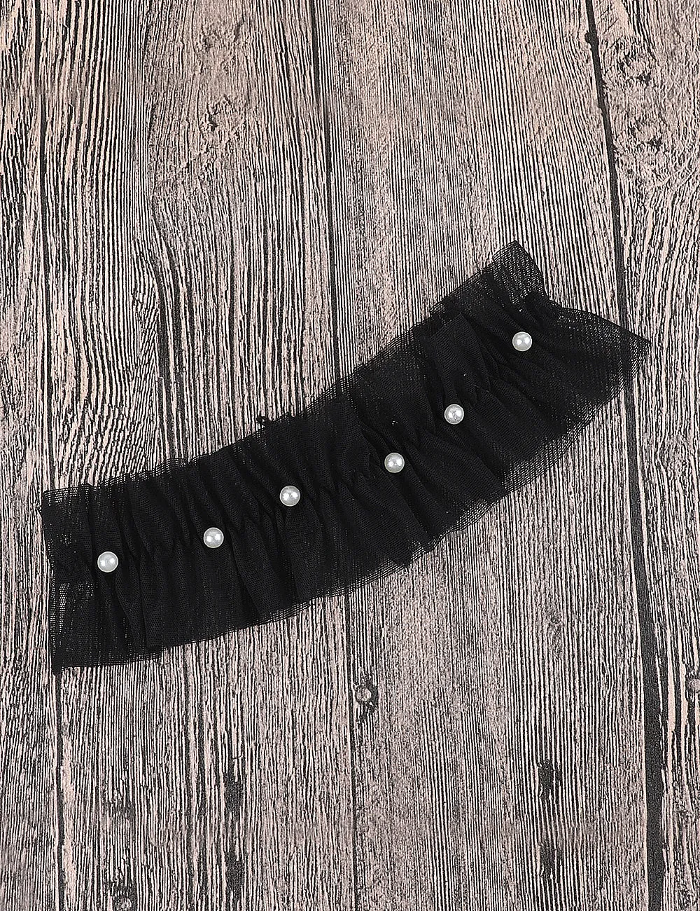 Black Mesh Leg Rings With Imitation Pearls