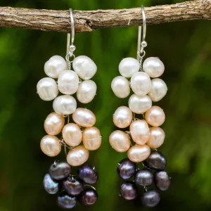 Blooming Pearls Handmade Cultured Pearl Dangle Earrings with Floral Motif