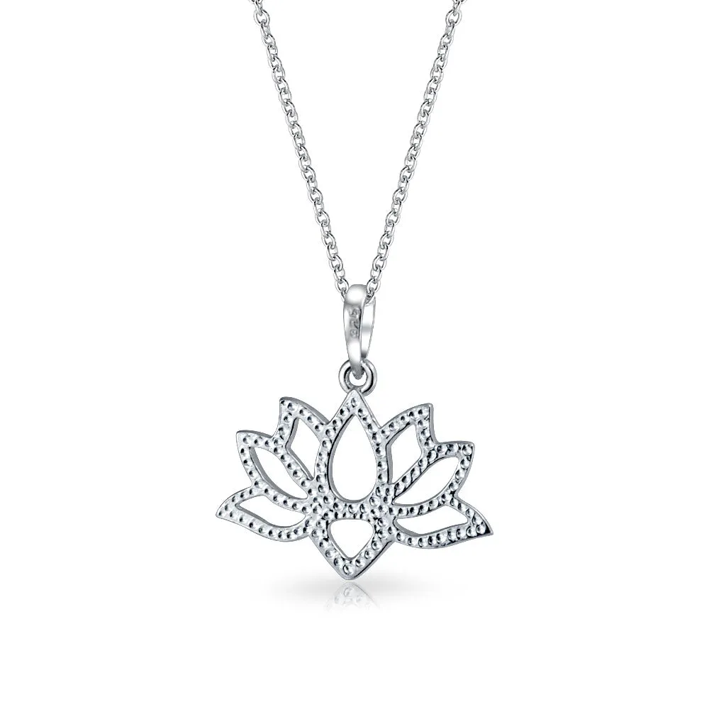 Blossom Open Lily Flower Zen Lotus Pendant Necklace Sterling Silver for Teens Yogi