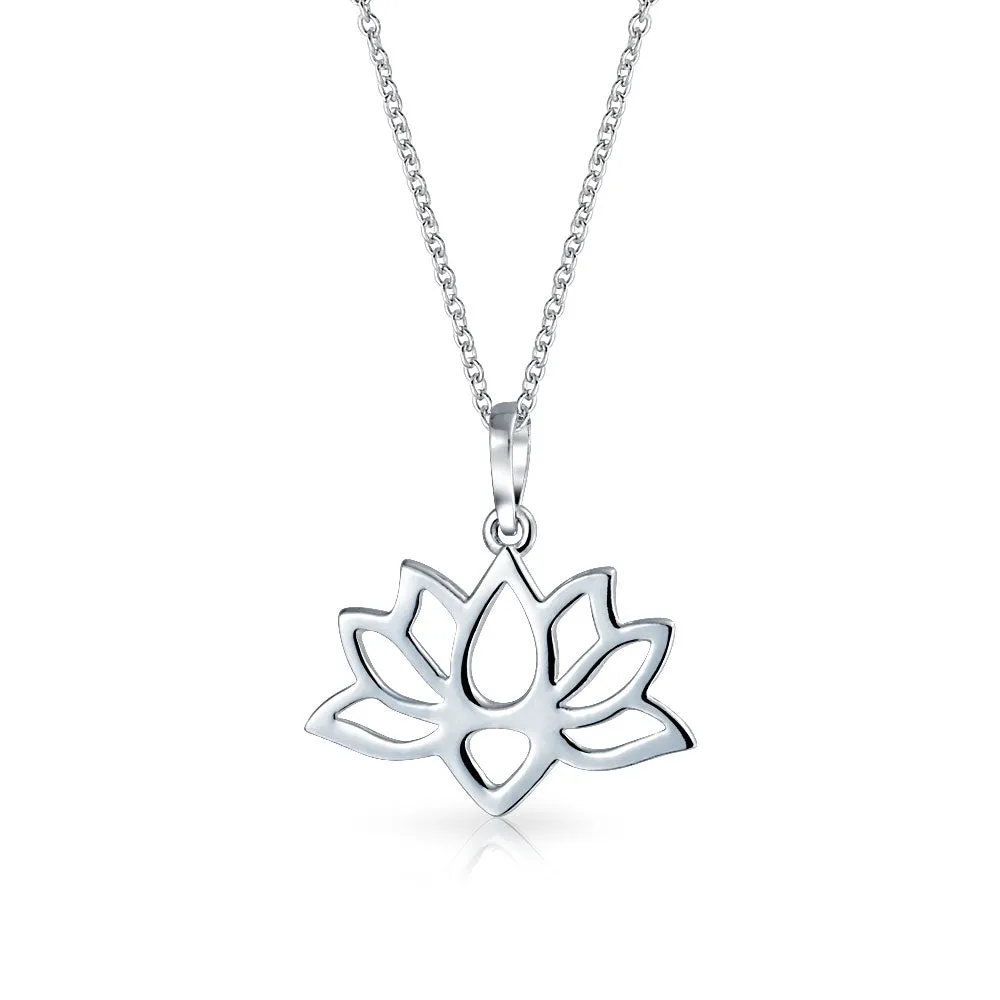 Blossom Open Lily Flower Zen Lotus Pendant Necklace Sterling Silver for Teens Yogi