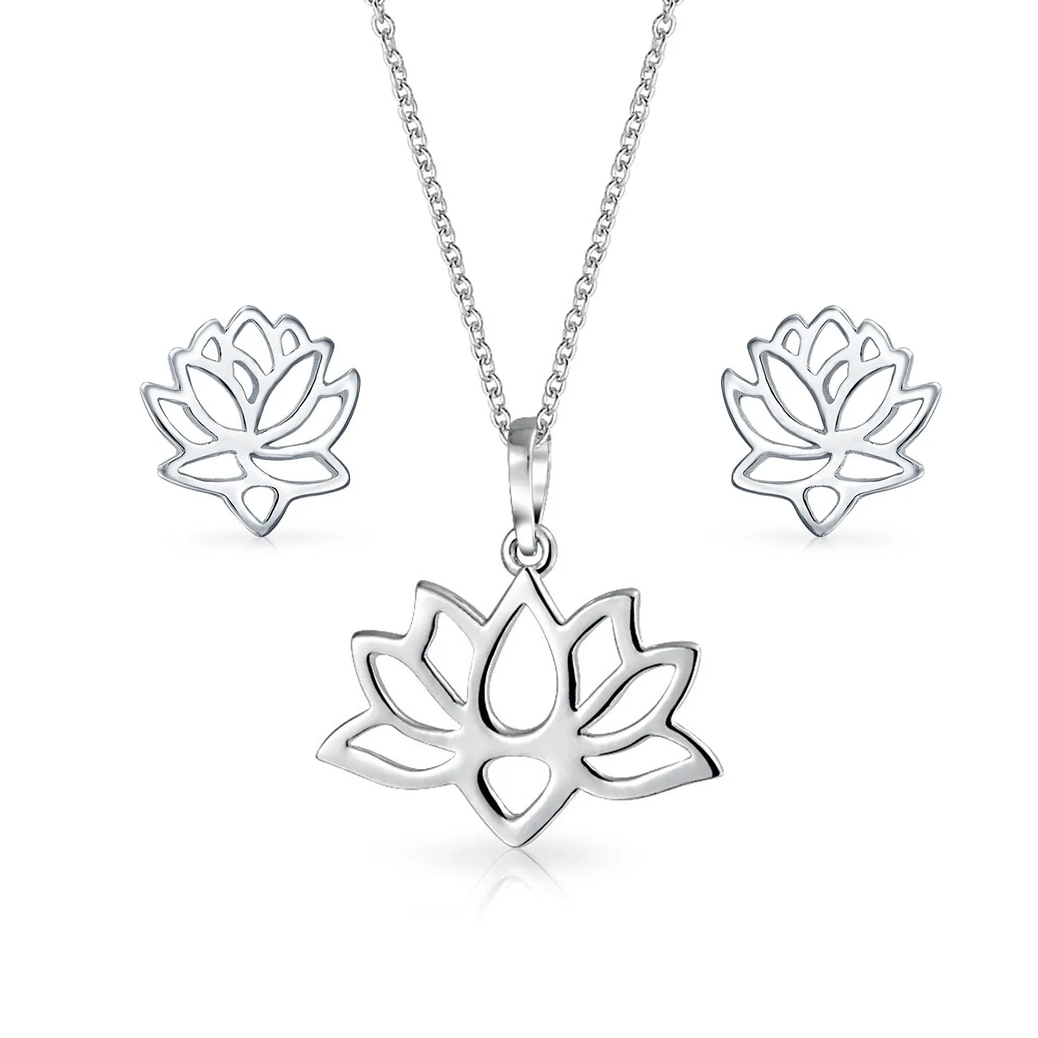 Blossom Open Lily Flower Zen Lotus Pendant Necklace Sterling Silver for Teens Yogi