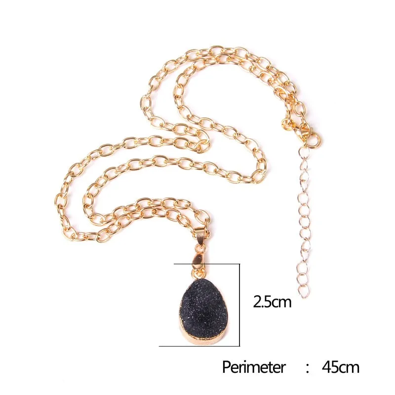 Blue black pink Natural druzy quartz crystal agates gem stone necklace metal chain men women necklace jewelry gift wholesale