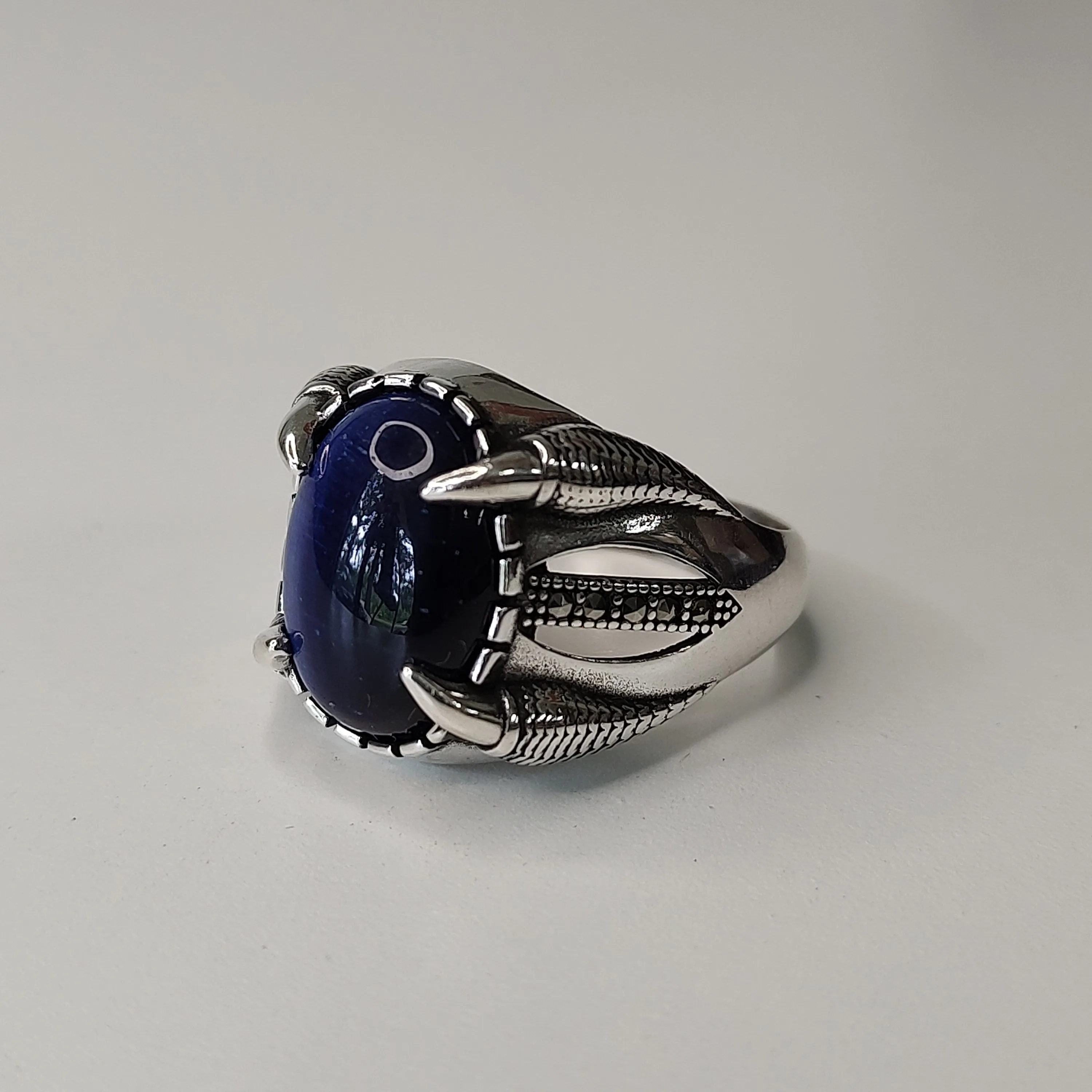 Blue Tiger Eye Claw Ring