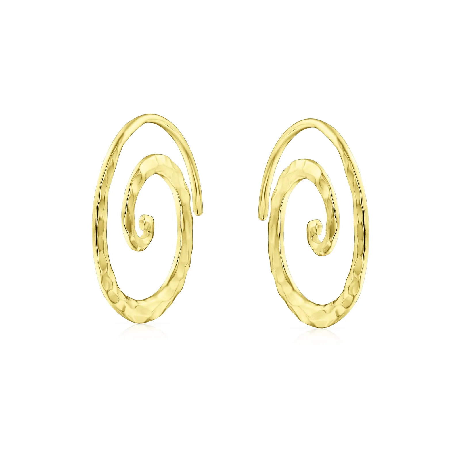 Boho Geometric Hoop Huggie Earrings 14K Gold Plated Sterling Silver Spiral Design