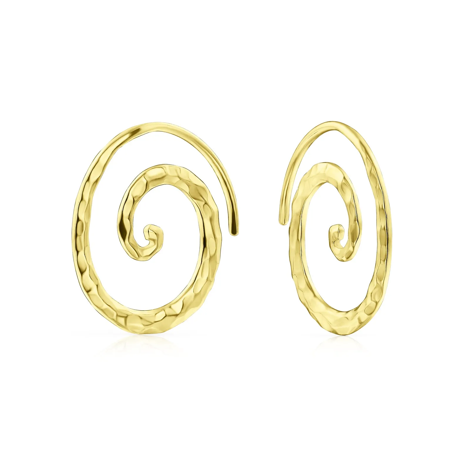 Boho Geometric Hoop Huggie Earrings 14K Gold Plated Sterling Silver Spiral Design