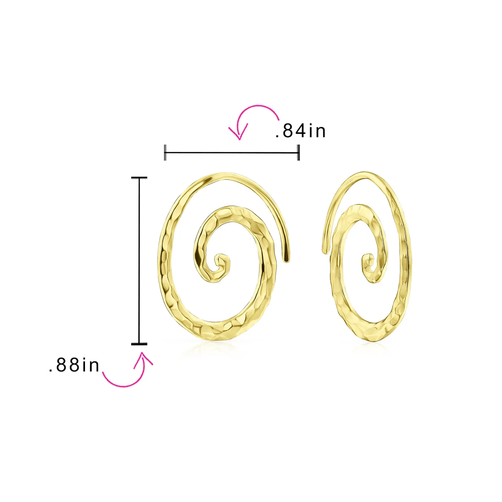 Boho Geometric Hoop Huggie Earrings 14K Gold Plated Sterling Silver Spiral Design