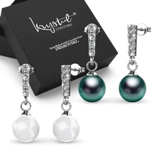 Boxed 2 Pairs Lustrous Earrings Set Embellished with SWAROVSKI Crystal Iridescent Tahitian Look Pearls in White Gold