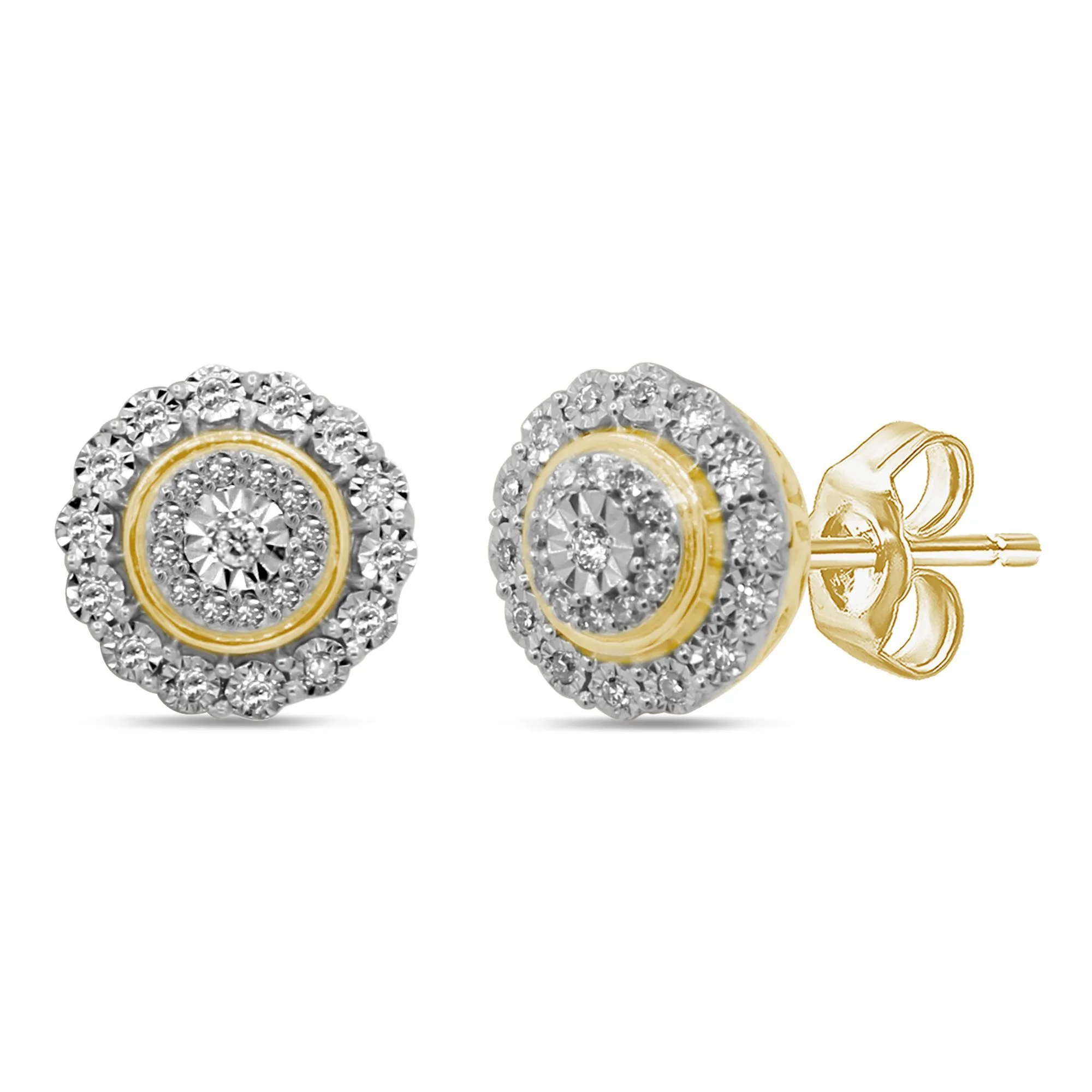 Brilliant Miracle Double Halo Earrings with 1/5ct of Diamonds in 9ct Yellow Gold