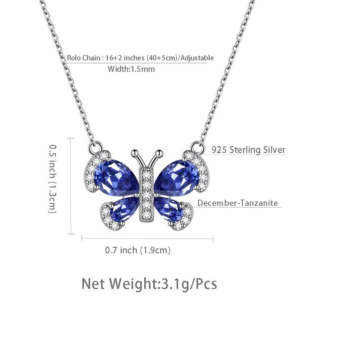 Butterfly Necklace Birthstone December Tanzanite Pendant Women Girls Jewelry Birthday Gift