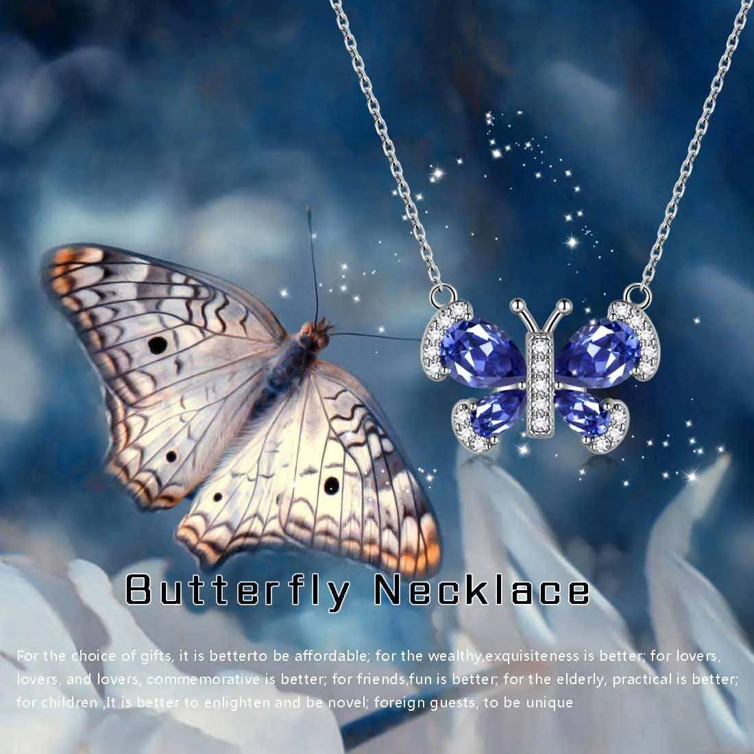 Butterfly Necklace Birthstone December Tanzanite Pendant Women Girls Jewelry Birthday Gift