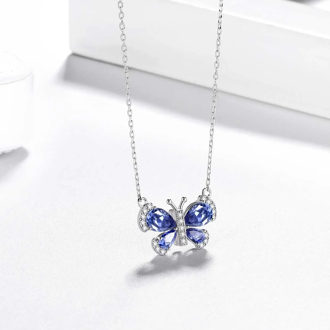 Butterfly Necklace Birthstone December Tanzanite Pendant Women Girls Jewelry Birthday Gift